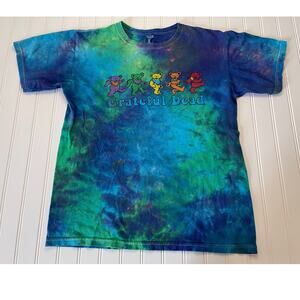 Y2K Grateful Dead Bears Psychedelic Green Blue Tie Dye Rock Band T Shirt Medium